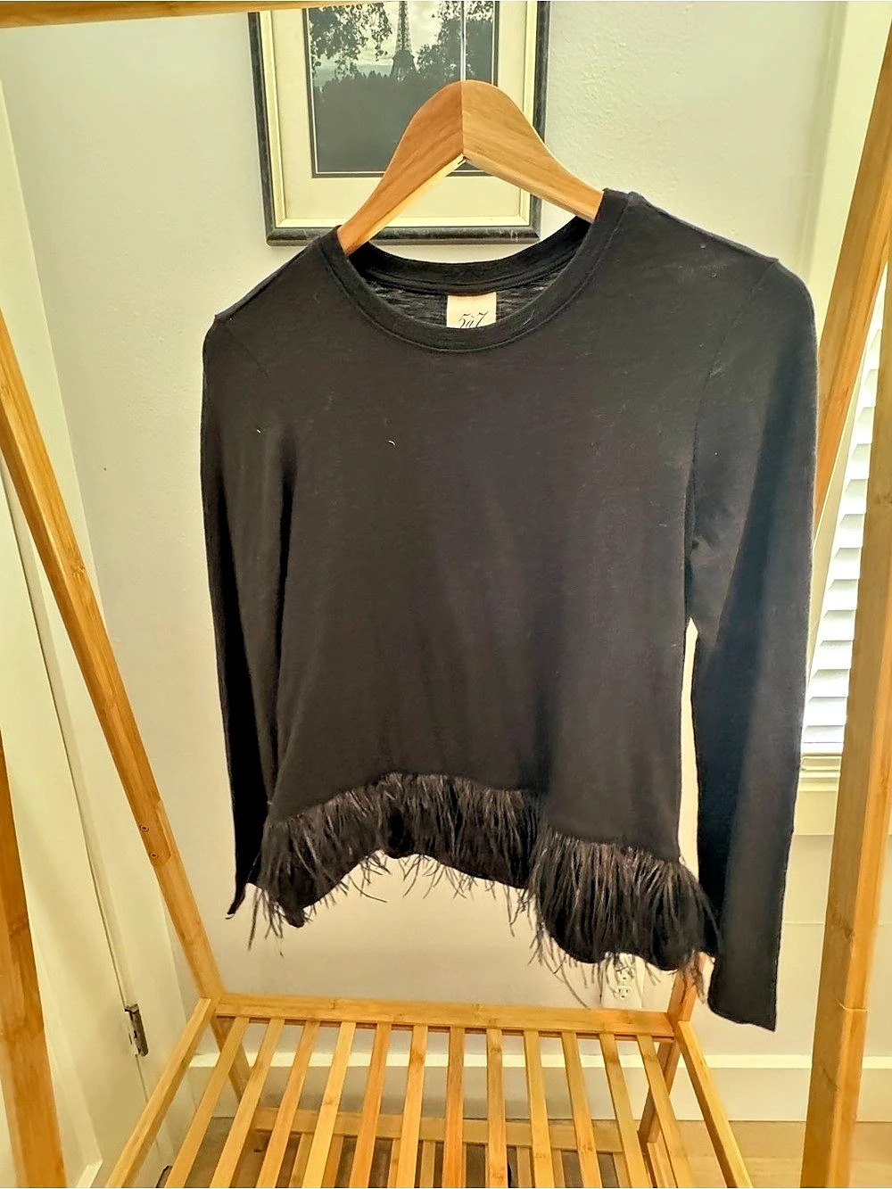 Cinq à Sept Feather Trim Shantel Top Black XS